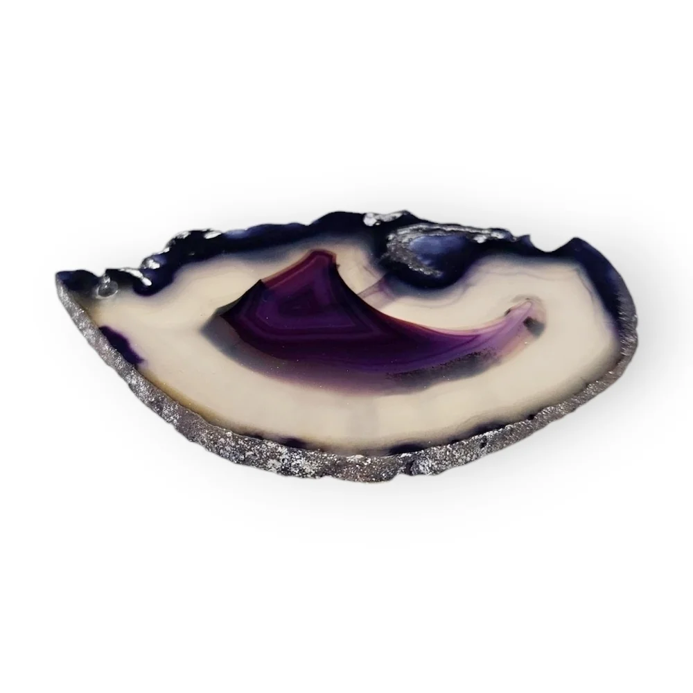 Purple Agate Slice Pendant Asymmetrical Large Multicolor Semi-Translucent 2 7/8